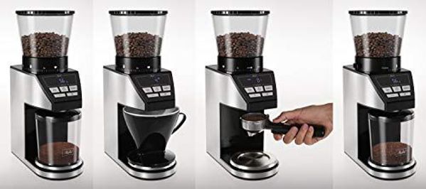 Ηλεκτρικός μύλος καφέ Melitta Melitta 1027-01 SST BK με κωνικό μύλο και οθόνη LCD, καθώς και ενσωματωμένη ζυγαριά, 39 ρυθμίσεις άλεσης, χωρητικότητα: 375 g, 160, μαύρο / ανοξείδωτο ατσάλι