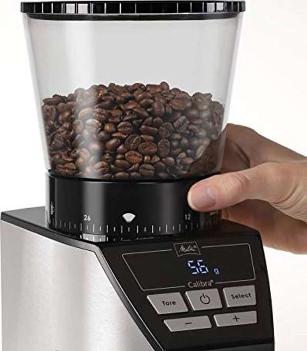 Ηλεκτρικός μύλος καφέ Melitta Melitta 1027-01 SST BK με κωνικό μύλο και οθόνη LCD, καθώς και ενσωματωμένη ζυγαριά, 39 ρυθμίσεις άλεσης, χωρητικότητα: 375 g, 160, μαύρο / ανοξείδωτο ατσάλι