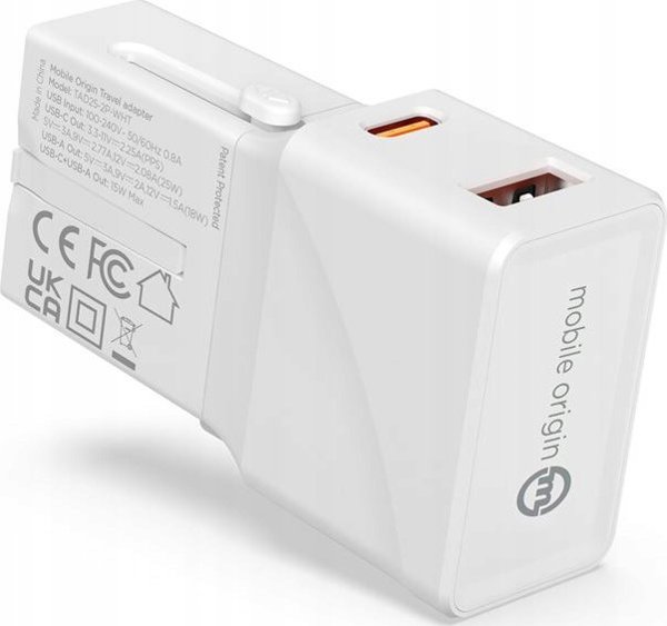 Mobile Origin Ταξιδιωτικός αντάπτορας 25W, EU/US/UK/AU, λευκός (TAD25-2P-WHT)