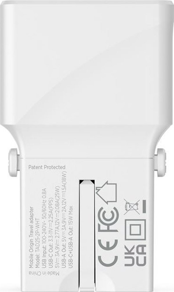 Mobile Origin Ταξιδιωτικός αντάπτορας 25W, EU/US/UK/AU, λευκός (TAD25-2P-WHT)