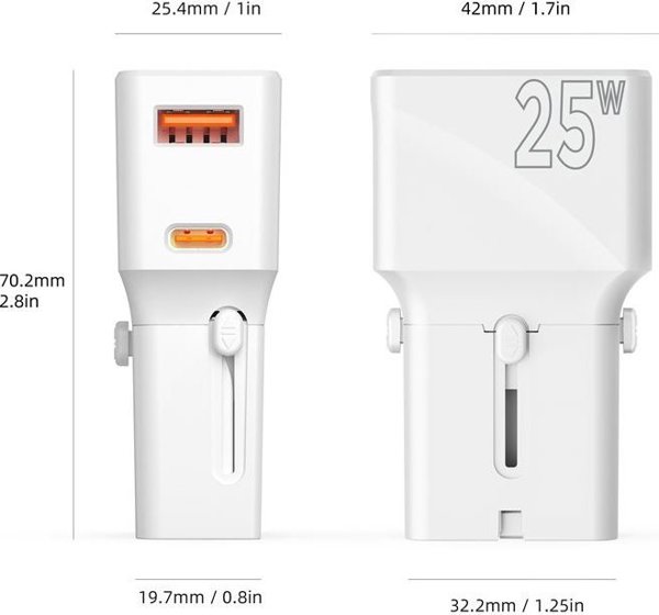 Mobile Origin Ταξιδιωτικός αντάπτορας 25W, EU/US/UK/AU, λευκός (TAD25-2P-WHT)