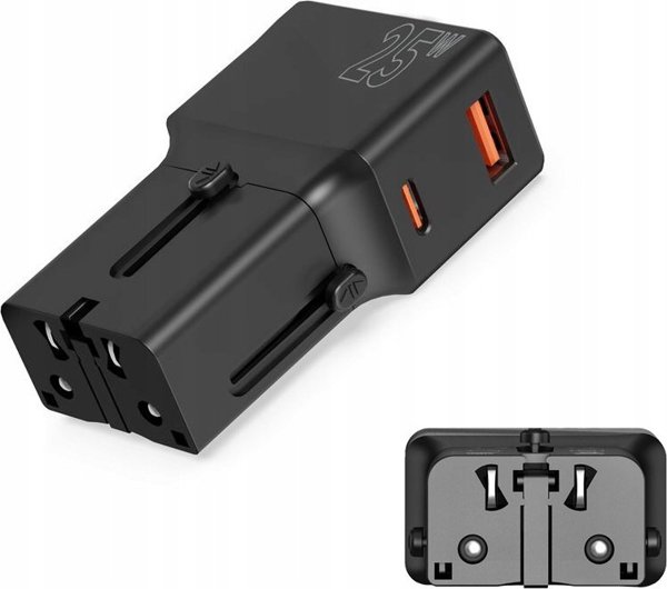 Mobile Origin Travel adapter 25W, EU/US/UK/AU, czarny (TAD25-2P-BLK)