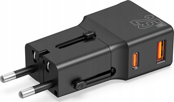 Mobile Origin Travel adapter 25W, EU/US/UK/AU, czarny (TAD25-2P-BLK)
