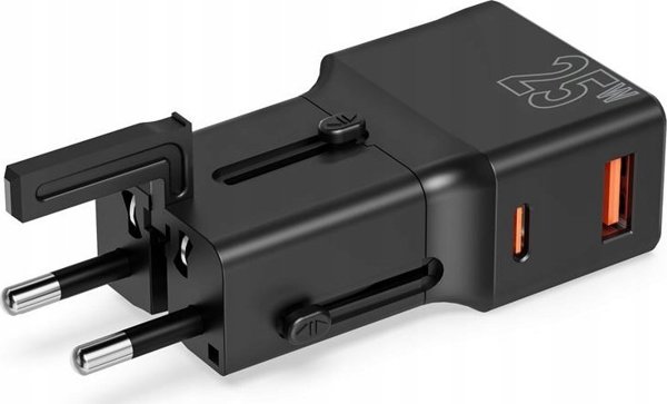 Mobile Origin Travel adapter 25W, EU/US/UK/AU, czarny (TAD25-2P-BLK)
