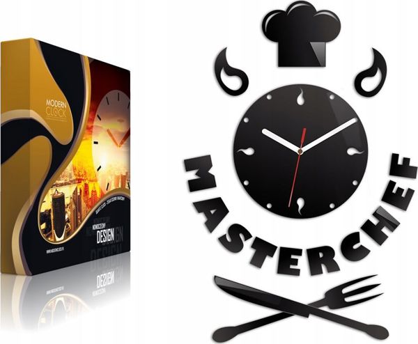 ModernClock Ρολόι Τοίχου Κουζίνας Masterchef, Μαύρο Ακρυλικό Γυαλί, Quartz, Μοντέρνο Σχέδιο