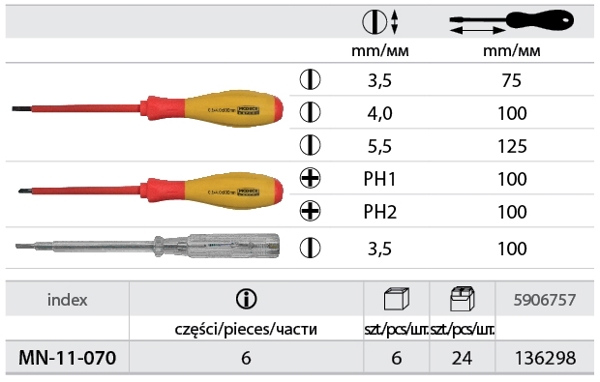Modeco Σετ μονωμένων κατσαβιδιών 1000V 6 τεμ. - MN-11-070