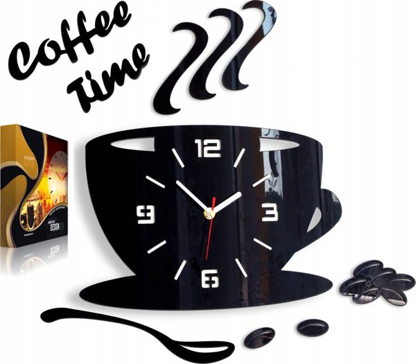 ModernClock Ρολόι Τοίχου Φλιτζάνι 3D Quartz, Μαύρο Γυαλιστερό Ακρυλικό, Μοντέρνα Διακόσμηση Κουζίνας