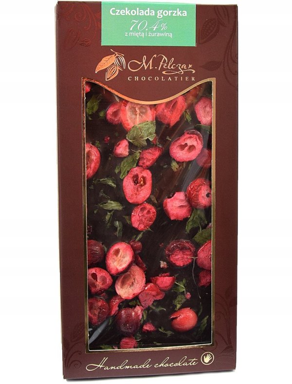 M.Pelczar Chocolatier Μαύρη Σοκολάτα 70,4% με Μέντα και Κράνμπερι 85 γρ
