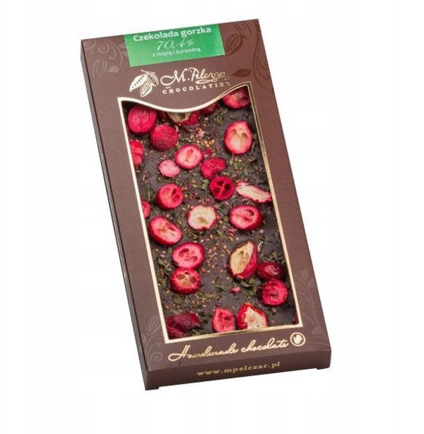 M.Pelczar Chocolatier Μαύρη Σοκολάτα 70,4% με Μέντα και Κράνμπερι 85 γρ
