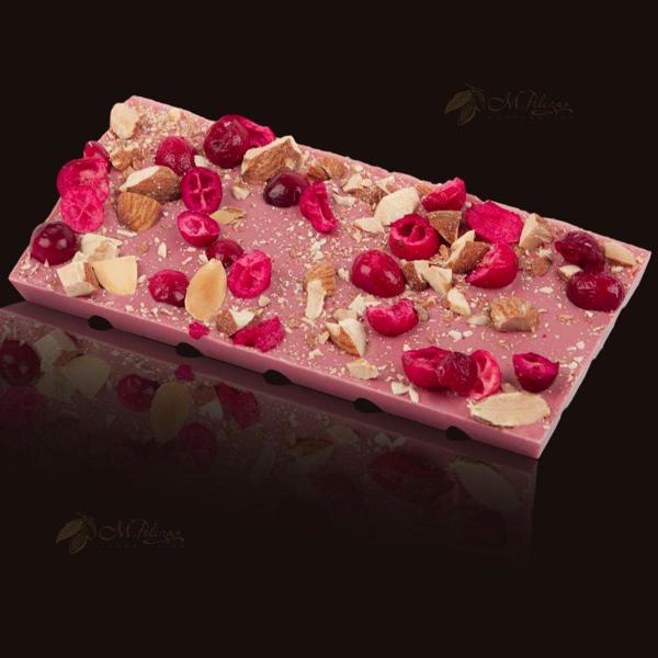 M.Pelczar Chocolatier Ροζ Σοκολάτα RUBY με Κράνμπερι και Αμύγδαλα