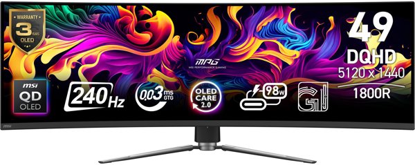 MSI MPG 491CQPXDE QD-OLED monitor komputerowy 124,5 cm (49") 5120 x 1440 px Dual QHD Czarny