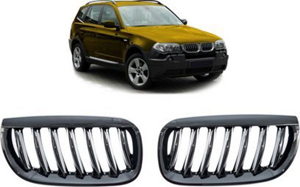 MTuning Μπροστινή μάσκα μεμονωμένες γρίλιες Gloss Black για BMW X3 E83 pre-facelift 2003-2006
