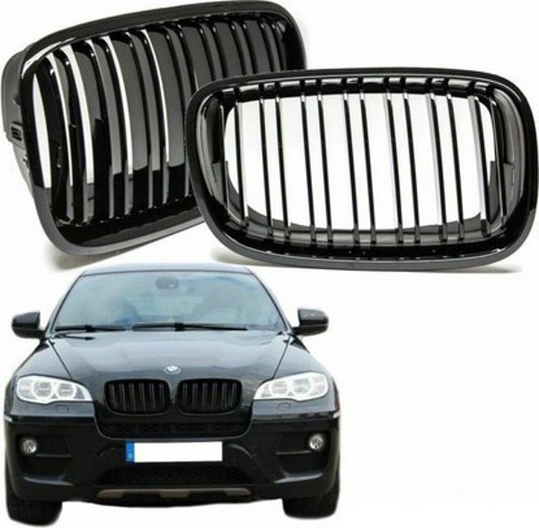 MTuning Διπλά Μπάρες Μάσκας Gloss Black για BMW X6 E71 E72 X5 E70 2007-2013