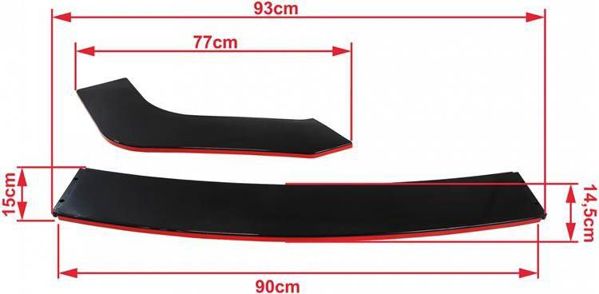 MTuning Universal Splitter Εμπρόσθιου Προφυλακτήρα 3 Τεμαχίων, ABS Gloss Black, Μαύρο/Κόκκινο