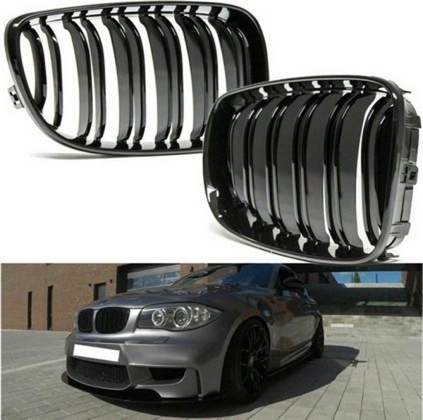 MTuning Γρίλια σπορ διπλά πλευρικά Gloss Black για BMW 1 (E81, E87) Hatchback, 1 (E88) Cabrio, 1 (E82) Coupe Facelift 2007-2011