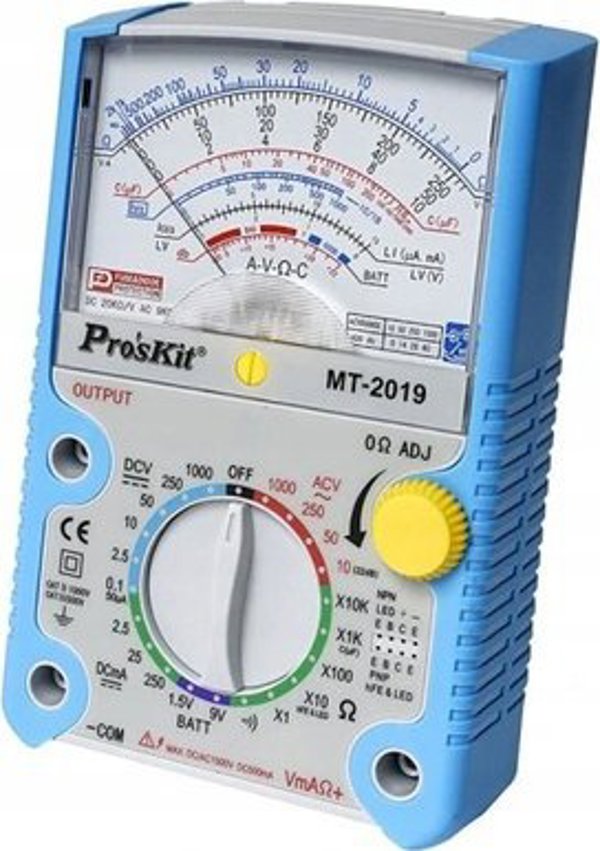 Αναλογικό πολύμετρο 0.1-1000V AC/DC, 0.05-250mA DC, με μέτρηση αντίστασης και χωρητικότητας, τρανζίστορ, διόδων, δοκιμή κυκλώματος, Pro'sKit
