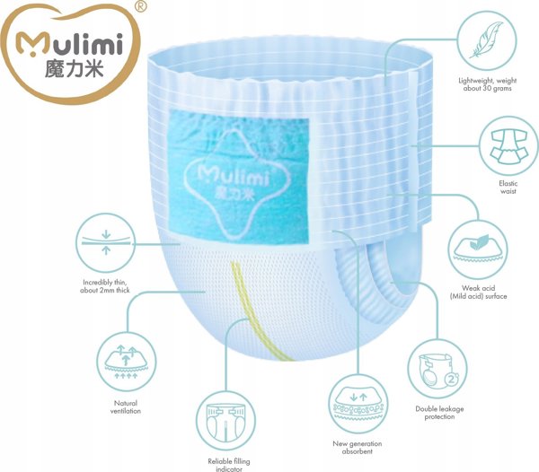 MULIMI Πάνες-βρακάκια MULIMI Pull-ups L, 9-14kg, 40 τεμ
