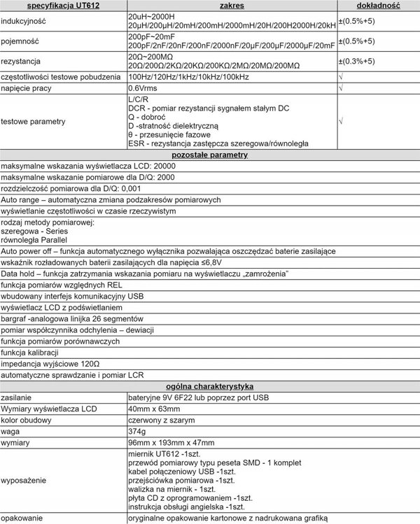 Πολύμετρο UT612 LCR μετρητής, με έλεγχο διόδου, τρανζίστορ και συνεχούς κυκλώματος UNI-T