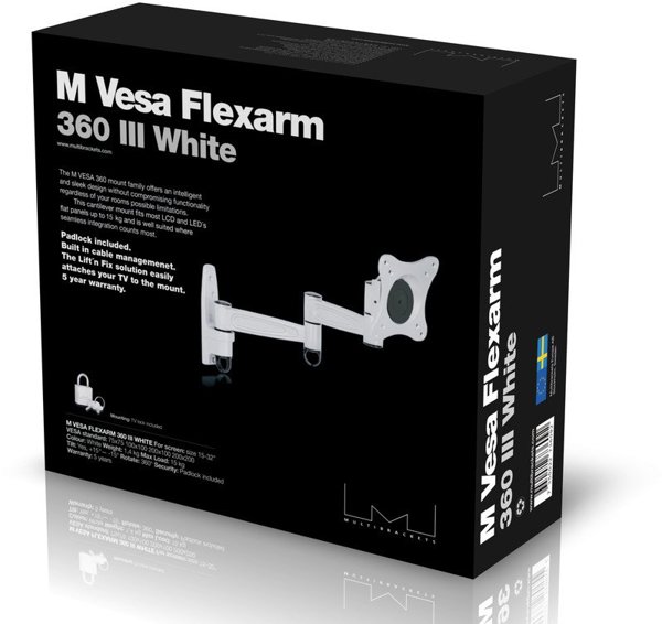 MultiBrackets M VESA Flexarm 360 III Λευκό 75 100 200, 81.3 εκ. (32"), 75 x 75 χιλ., 200 x 200 χιλ., -15 - 15°, 360°, Λευκό
