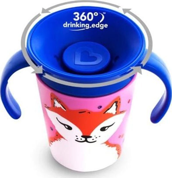 Munchkin Κύπελλο χωρίς διαρροές 360 Eco Wildlove Εκπαιδευτικό Αλεπού 177ml ροζ