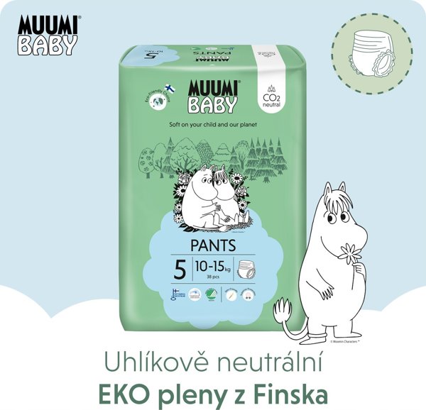Muumi Muumi Baby, Οικολογικές πάνες-βρακάκια 5 (10-15kg), 38 τεμ.