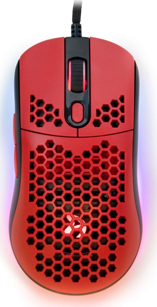 Arozzi Favo Gaming Mouse, Ελαφρύ Ποντίκι με Καλώδιο Paracord, 7 Κουμπιά, Μαύρο/Κόκκινο