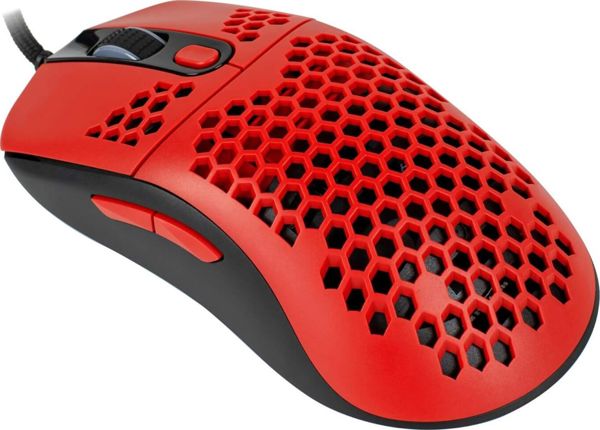 Arozzi Favo Gaming Mouse, Ελαφρύ Ποντίκι με Καλώδιο Paracord, 7 Κουμπιά, Μαύρο/Κόκκινο