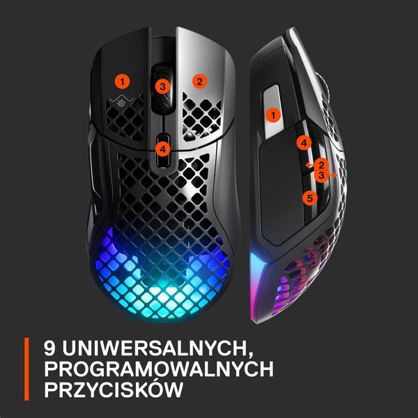 SteelSeries Aerox 5 Wireless Gaming Mouse, 74g, 9 Προγραμματιζόμενα Κουμπιά, RGB