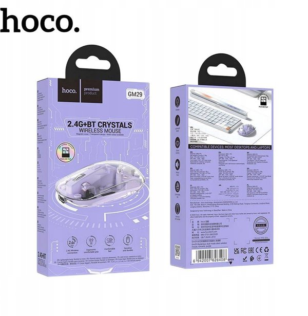 Hoco GM29 Ασύρματο Ποντίκι Υπολογιστή 2.4G 1600 DPI - Μοβ