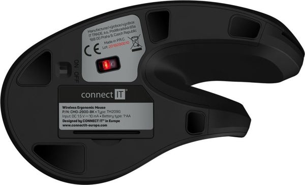 Mysz Connect IT CONNECT IT FOR HEALTH ergonomická vertikální myš (+ 1x AA baterie zdarma) bezdrátová, černá