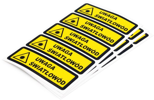 Αυτοκόλλητο 25x100mm με προειδοποιητικό τρίγωνο και σήμανση "Προσοχή Οπτική Ίνα", 20 τεμάχια (4 φύλλα των 5 τεμαχίων)