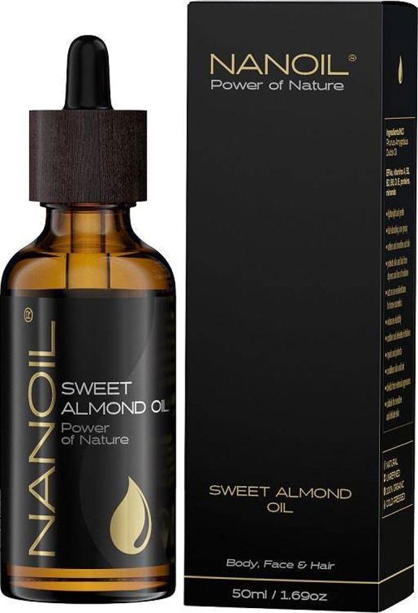 Nanoil Αμυγδαλέλαιο Ψυχρής Έκθλιψης 100% Βιολογικό, Ακατέργαστο Έλαιο Προσώπου & Σώματος, 50ml