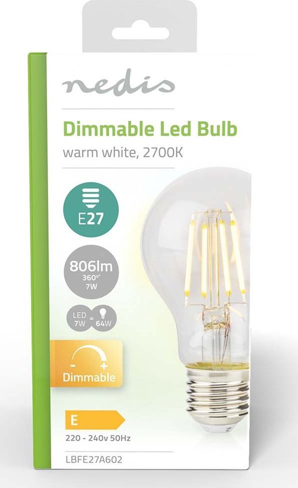Nedis Nedis LBFE27A602 λάμπα LED Θερμό λευκό 2700 K 7 W E27 E