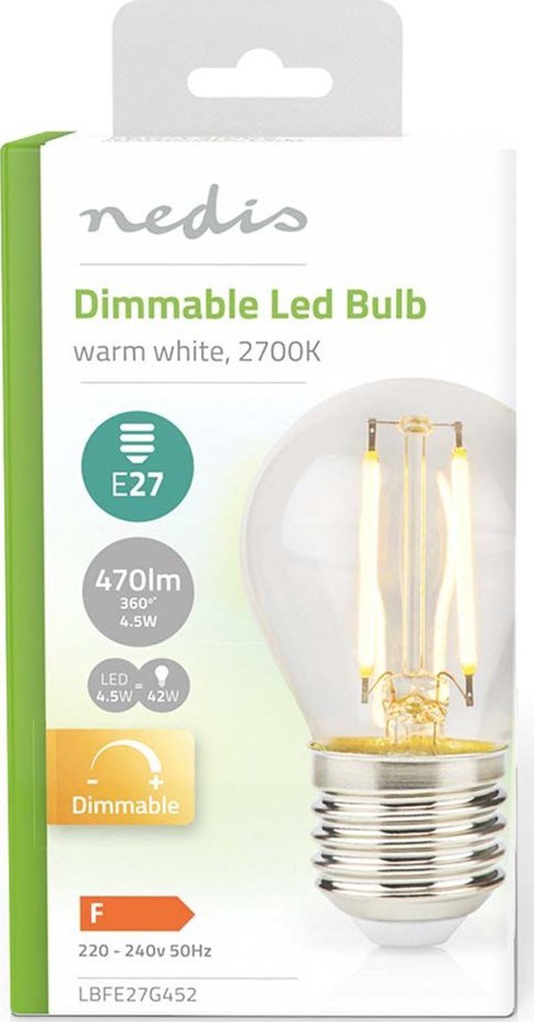 Nedis Nedis LBFE27G452 λάμπα LED Θερμό λευκό 2700 K 4,5 W E27 F