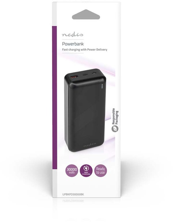 NEDIS Powerbank 30000mAh, μαύρο