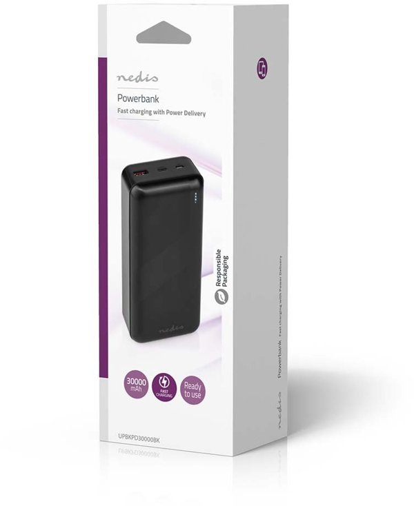 NEDIS Powerbank 30000mAh, μαύρο