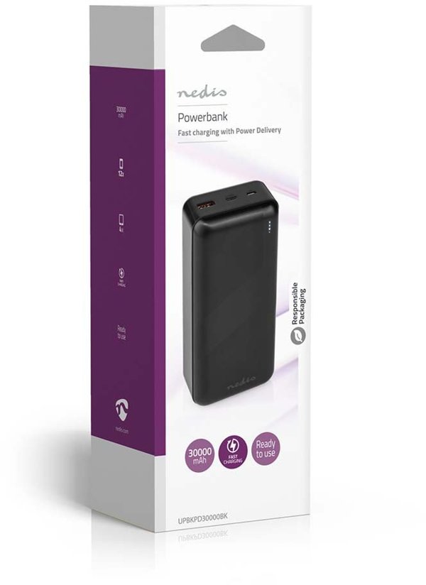 NEDIS Powerbank 30000mAh, μαύρο