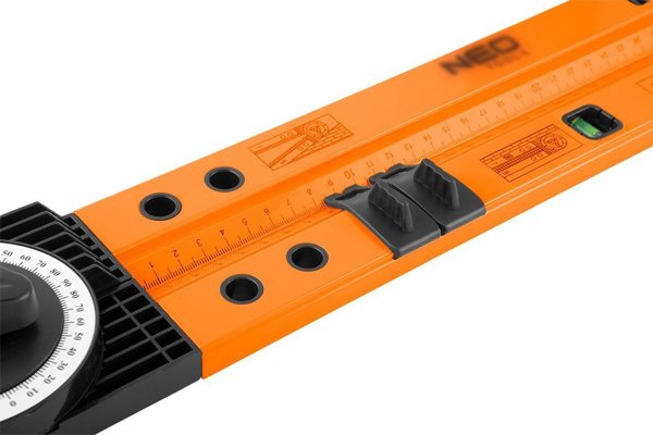 Neo Ρυθμιζόμενο γωνιόμετρο με αλφάδι 500 mm, 2 αμπούλες, μολύβι