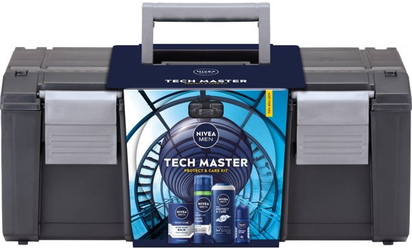 NIVEA_SET Men Tech Master Protect & Care Τζελ Αφρόλουτρο 3 σε 1 250ml + Hydrocare Προστατευτικός Αφρός Ξυρίσματος 200ml + Ενυδατικό Βάλσαμο Μεταξύ Ξυρίσματος 100ml + Αποσμητικό Roll-on 50ml + Θήκη