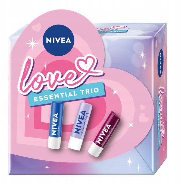 NIVEA_SET Love Essential Trio pomadki do ust + Overnight Care + Blackberry Shine 3x4,8g