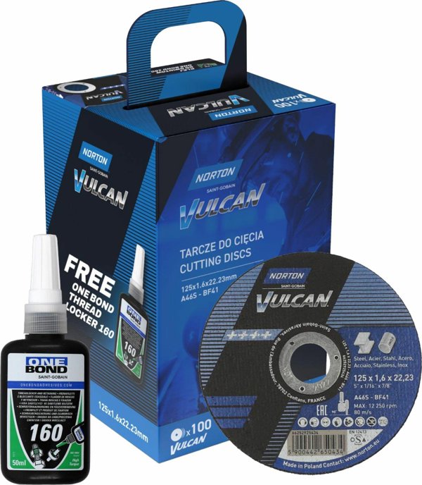 Norton Δίσκος Κοπής Vulcan 125x1.6mm - Σετ 100 Τεμαχίων με Κόλλα One Bond