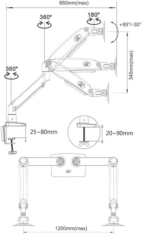 North Bayou G75 Βάση Γραφείου για 2 Οθόνες 22"-32" LCD/LED, Εργονομική, Γκρι