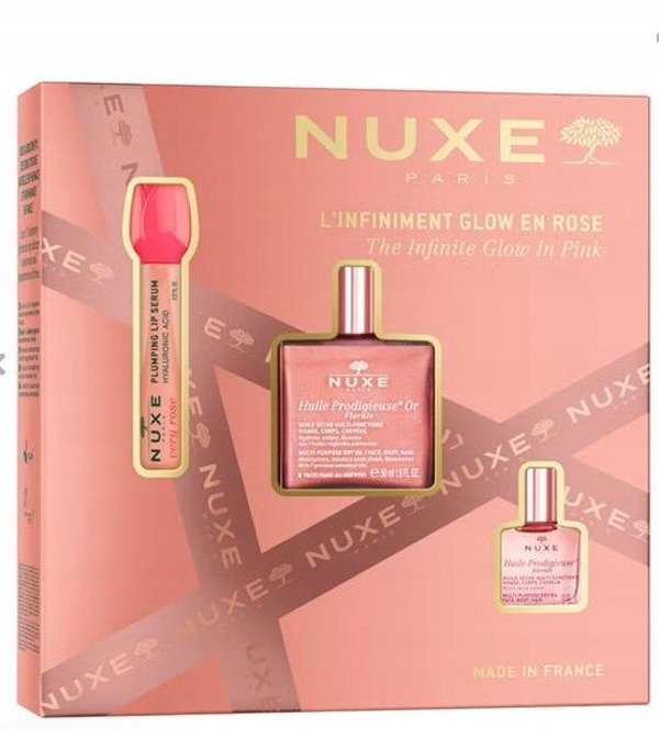 NUXE_SET The Infinite Glow In Pink Very Rose serum do ust 8ml + Huile Prodigieuse Or Florale suchy olejek 50ml + Huile Prodigieuse Florale suchy olejek 10ml