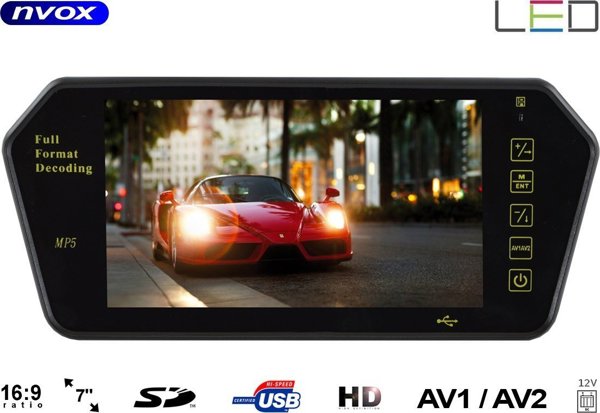 Οθόνη αυτοκινήτου Nvox οπισθοπορείας LCD 7 ιντσών στον καθρέφτη με USB SD AV 12V... (NVOX NW701MP5)