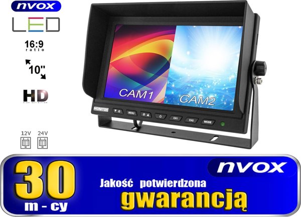 Nvox Οθόνη LCD 9 ιντσών με υποστήριξη για 2 κάμερες 4pin 12v 24v
