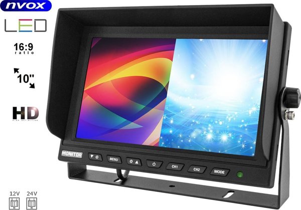 Nvox Οθόνη LCD 9 ιντσών με υποστήριξη για 2 κάμερες 4pin 12v 24v