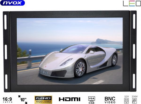 Οθόνη Nvox open frame ips led 10 ίντσες full hd vga hdmi usb av 12v 230v