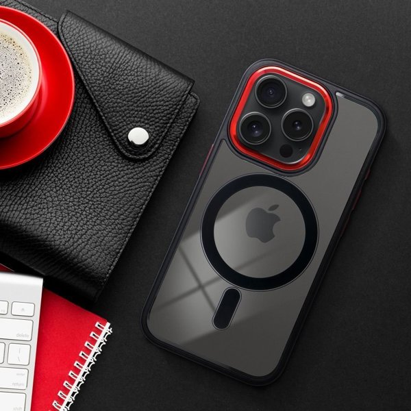 OEM Θήκη COLOR EDGE MAG COVER συμβατή με MagSafe για IPHONE 15 Pro Max μαύρο κόκκινο