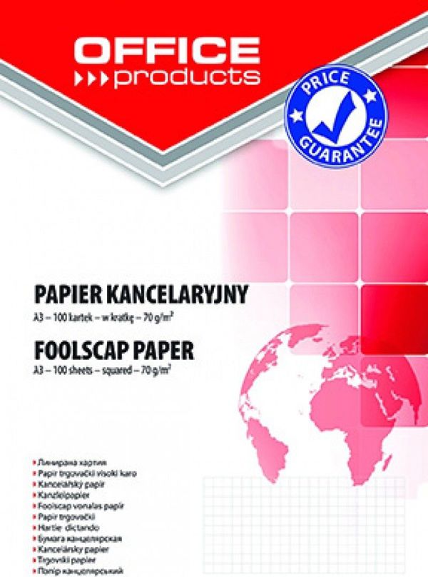 Office Products Χαρτί Γραφείου Καρό, 70gr, A3, 100 Φύλλα, Λευκό