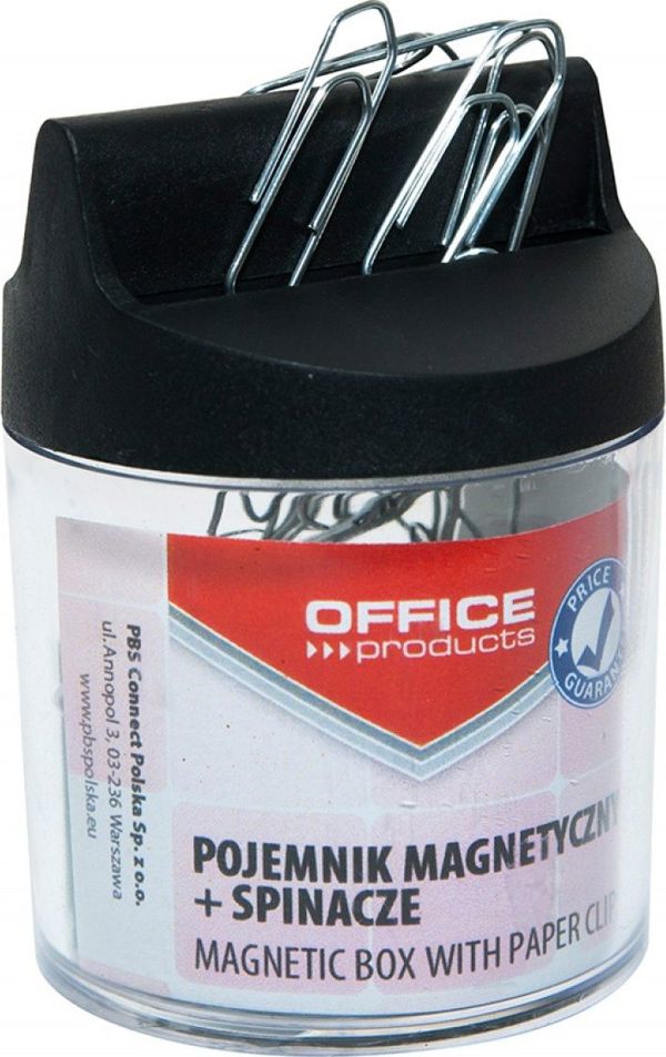 Office Products Μαγνητική Θήκη Συνδετήρων, Στρογγυλή με 100 Μεταλλικά Κλιπ 26mm, Διαφανής